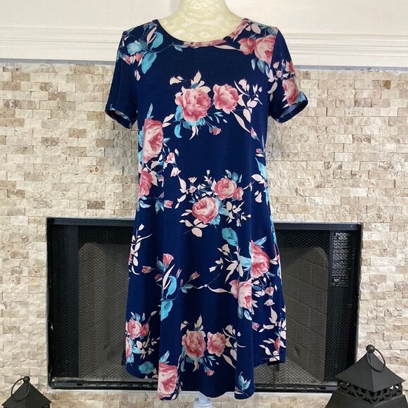 Viamor Medium Blue Floral Dress With Pockets Jenny Boston - Picture 1 of 9